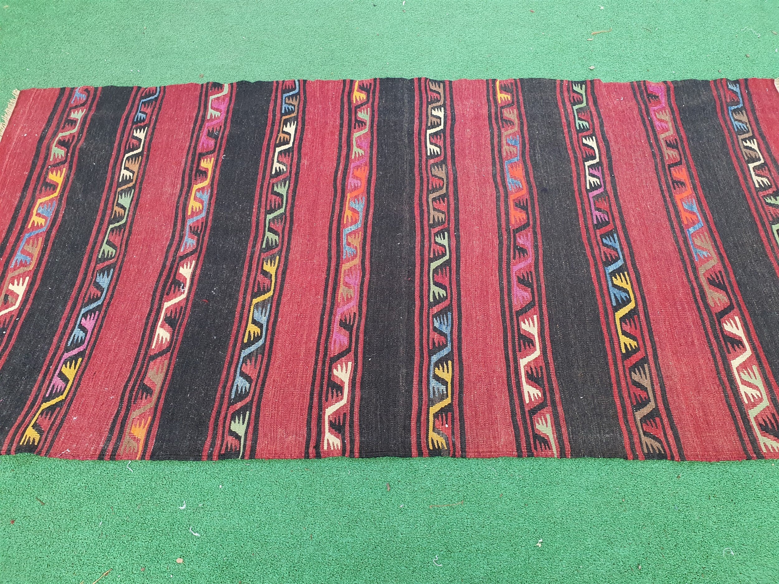 Afyon Turkey Kilim Rug, 6 ft 4 in x 3 ft 3 in,  Vintage Orange and Brown Striped Kilim