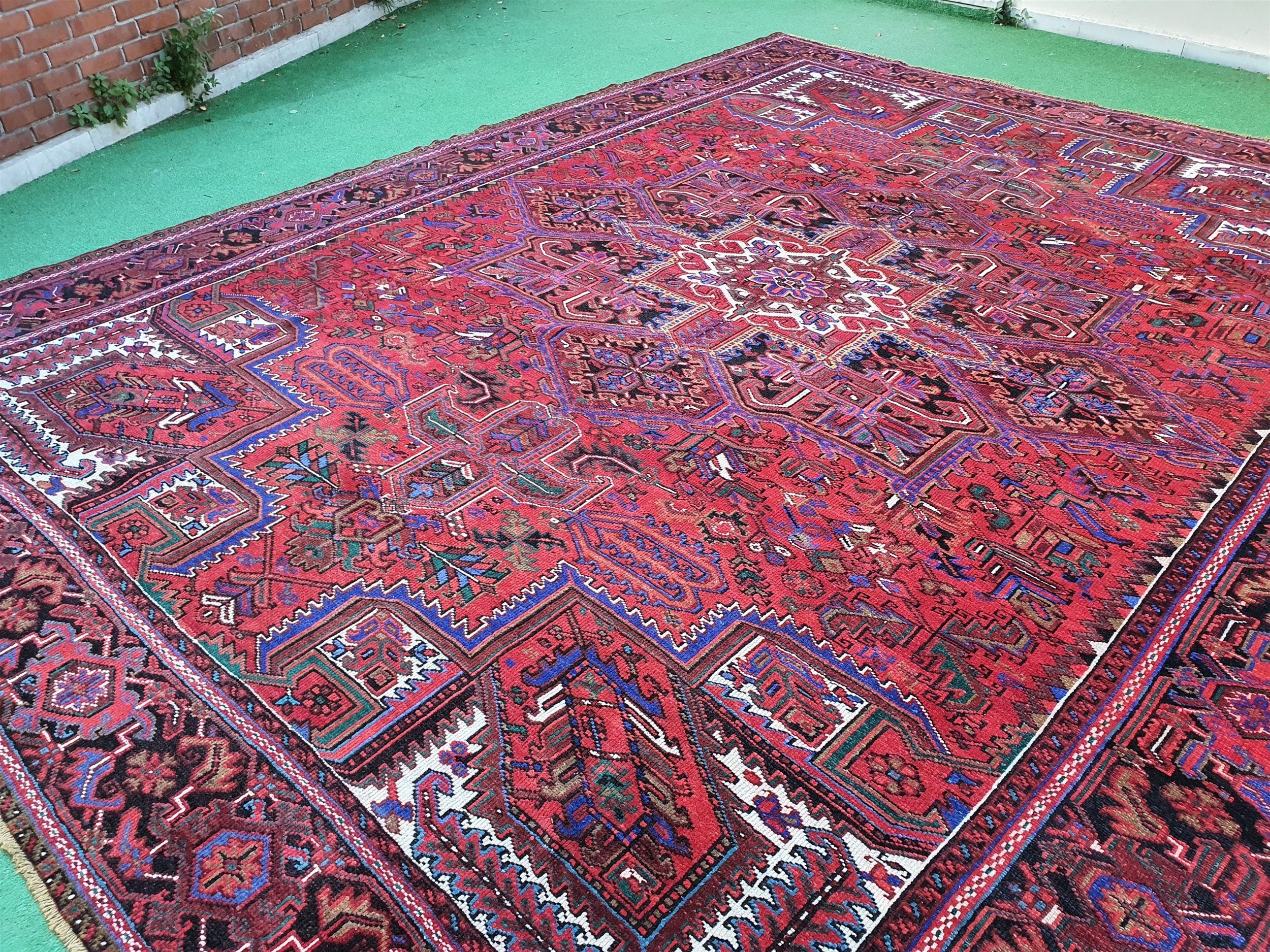 Large Red Persian Rug, Oversized Blue Red Handmade Oriental Carpet 12'5''x 9'9''