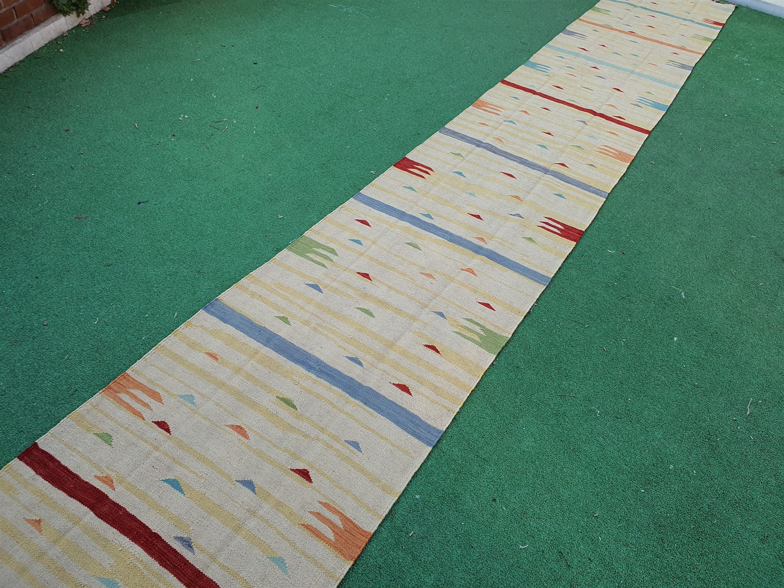 Kilim Runner Rug, Handmade Organic Wool Runner Rug, 16'14"x2'5" feet