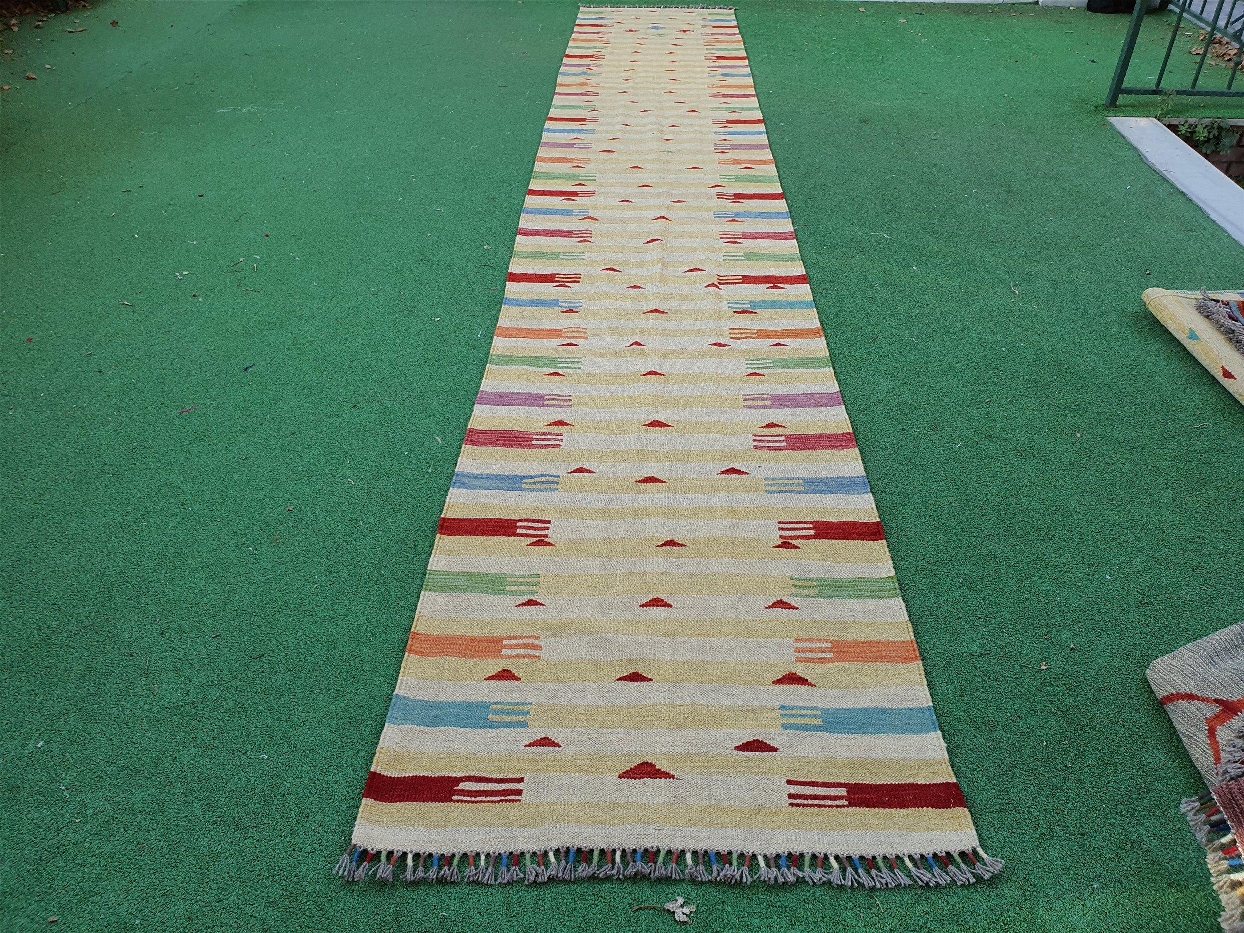 Kilim Runner Rug, Handmade Organic Wool Runner Rug, Tribal Nomadic Moroccan Bohemian Hallway Rug, Rustic Decor Persian Area Rug ''16"x2'7"