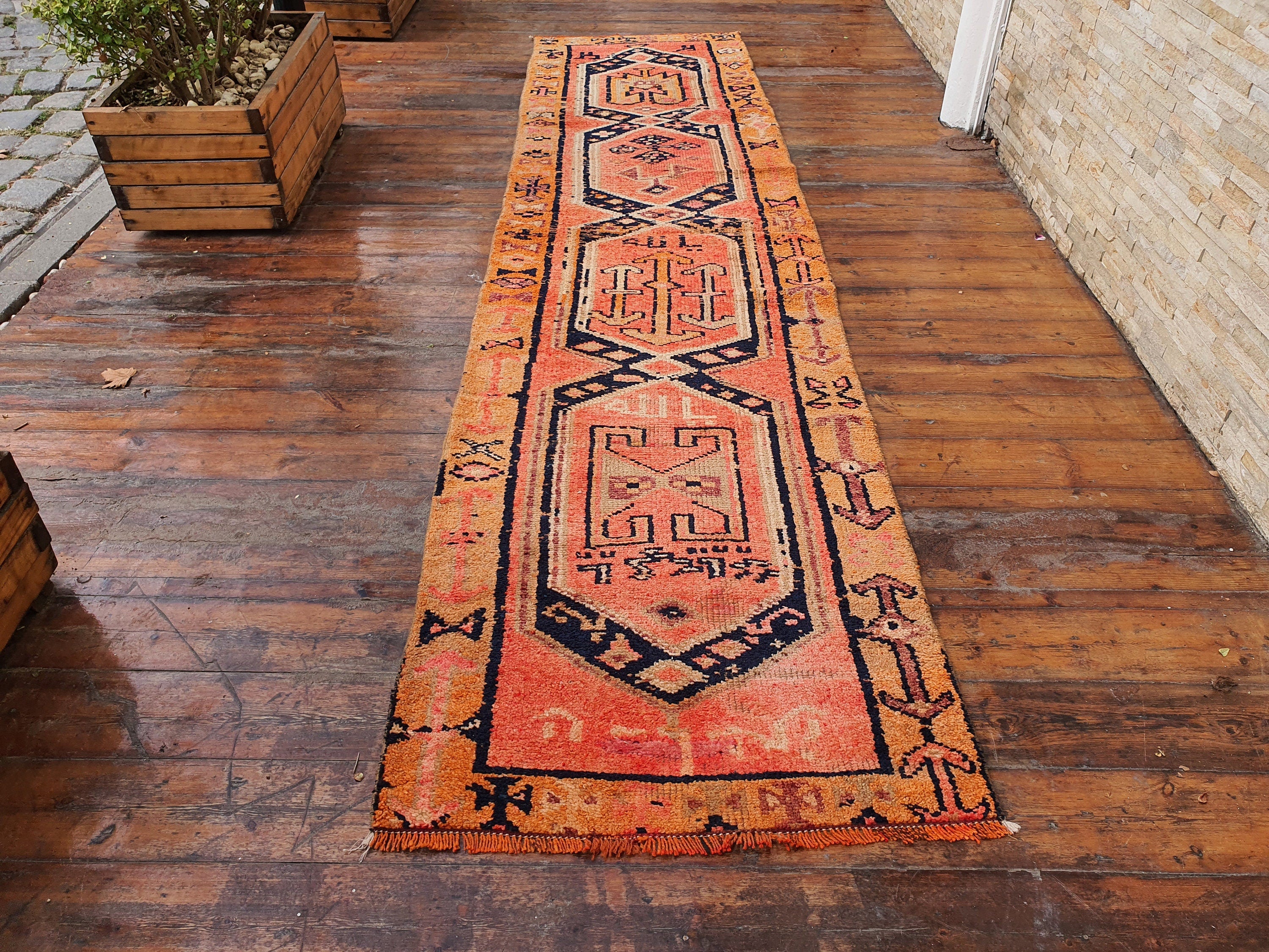 Turkish runner rug, Beige vintage rug, Oushak rug, Bohemian rug, Hallway rug, outlet Boho rug, Home Decor rug, Aztec Carpet 3.7 x 8.3 ft RA1448