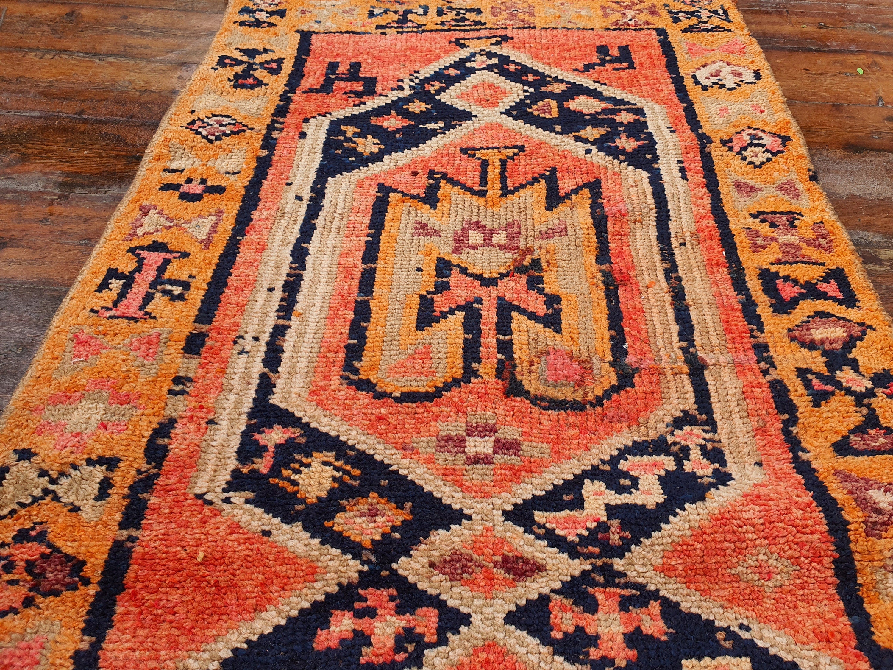 Herki Turkey Persian Tribal Rug Moroccan Style Organic Wool Recycled Runner Rug, Bohemian Rustic Decor Vintage Oriental Rug,  ''11"x2'6"