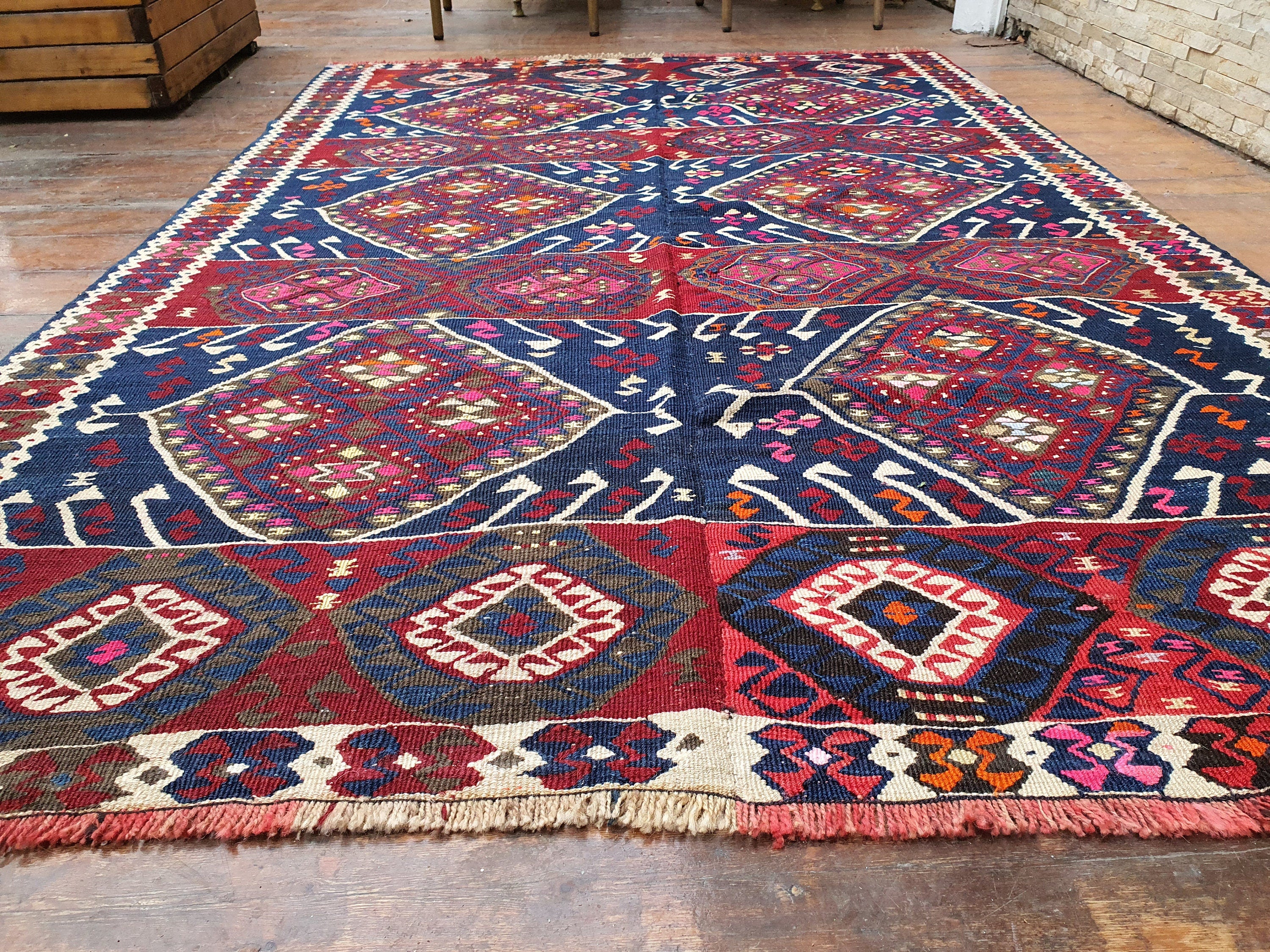 Van Turkish Kilim Rug 7 x 4 ft Handmade Natural Wool Persian Area Rug, Tribal Nomadic Boho Rustic Decor Moroccan Berber Living Room Rug