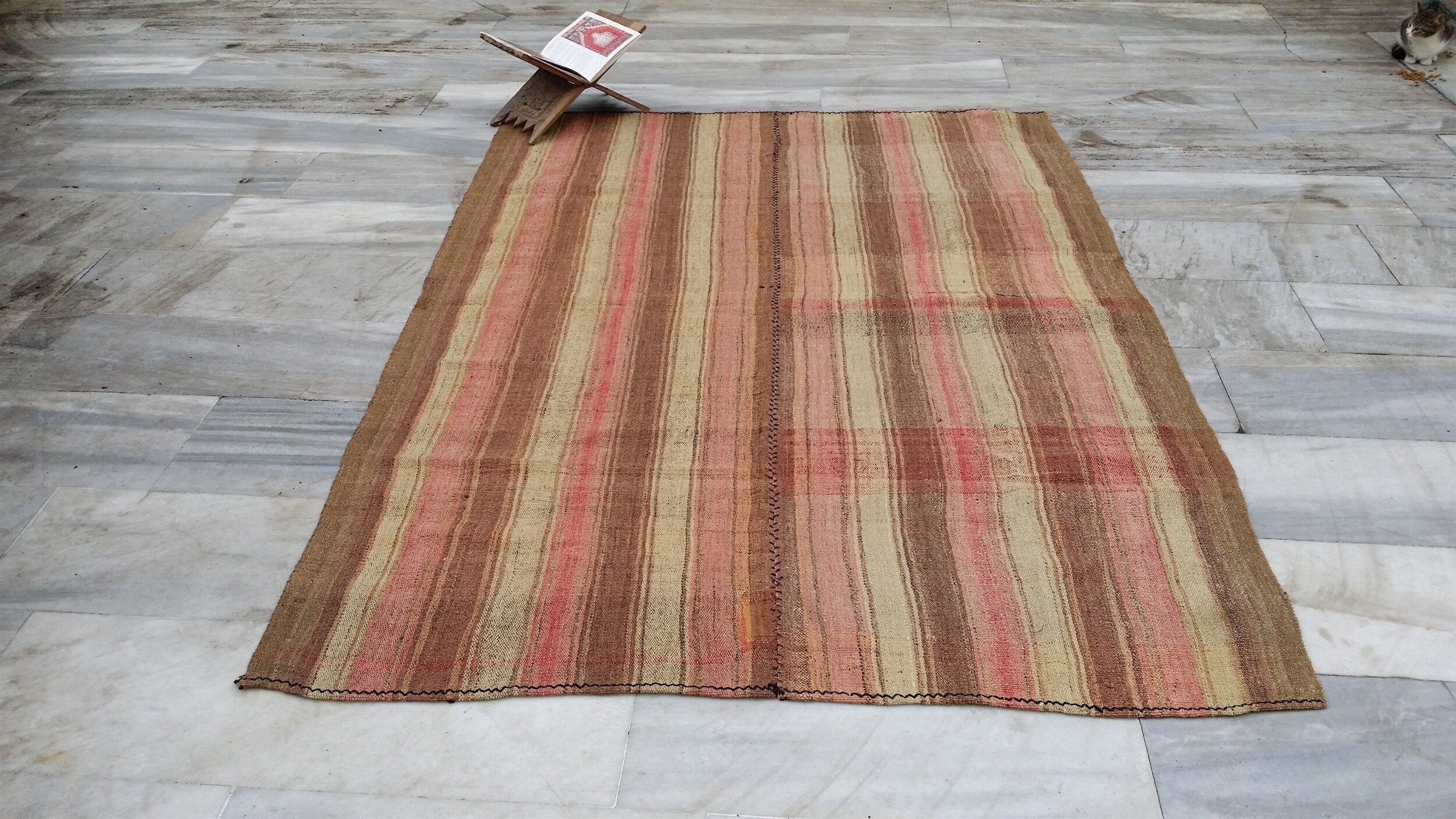 Turkish Kilim Rug, Handmade Organic Wool Rug, Tribal Nomadic Moroccan Carpet Bohemian Living Room Rustic Decor Persian Area Rug 7'3"x4'9"