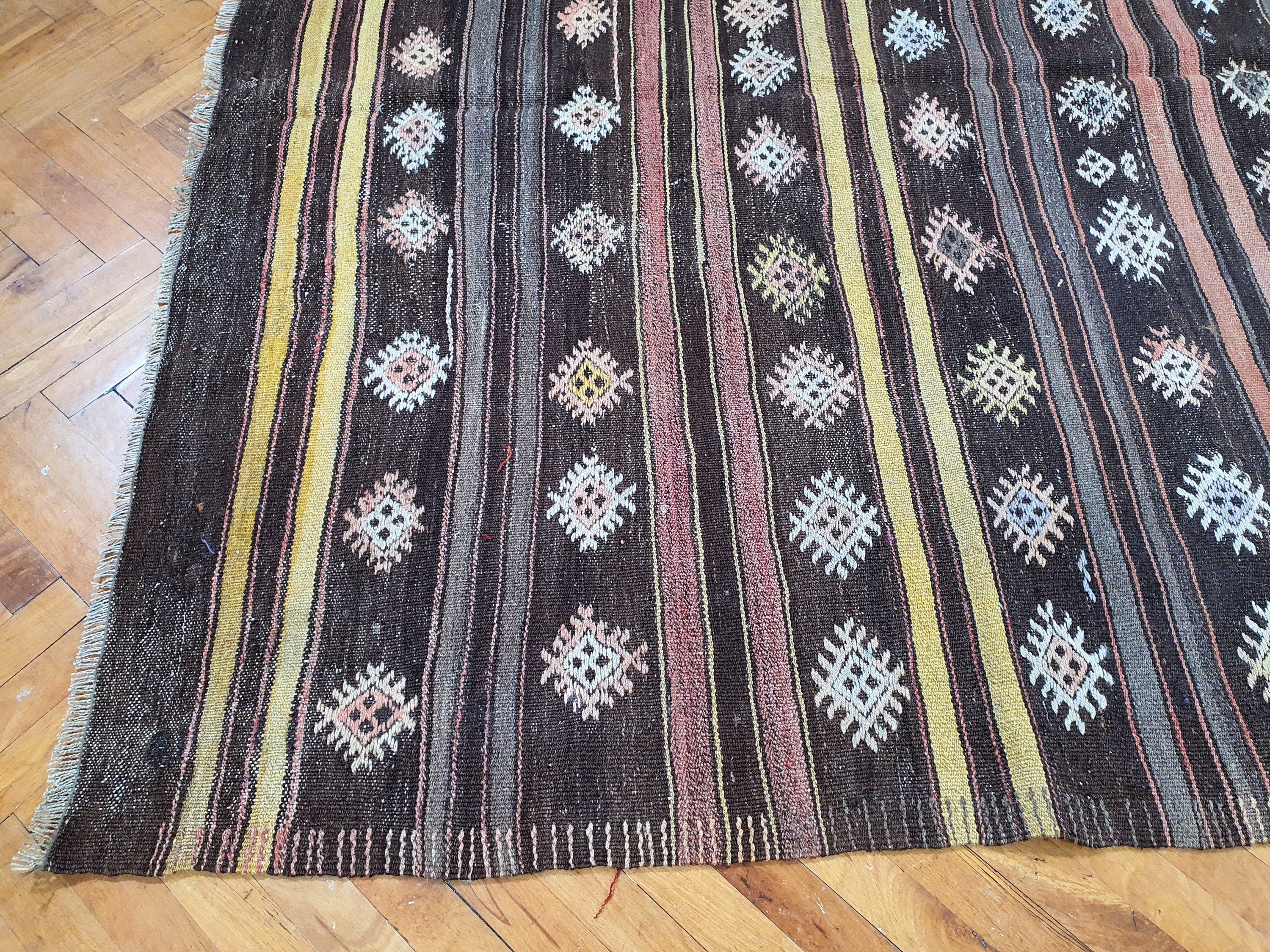 Tapis Kilim turc 10 x 6 pieds, tapis Cicim vintage