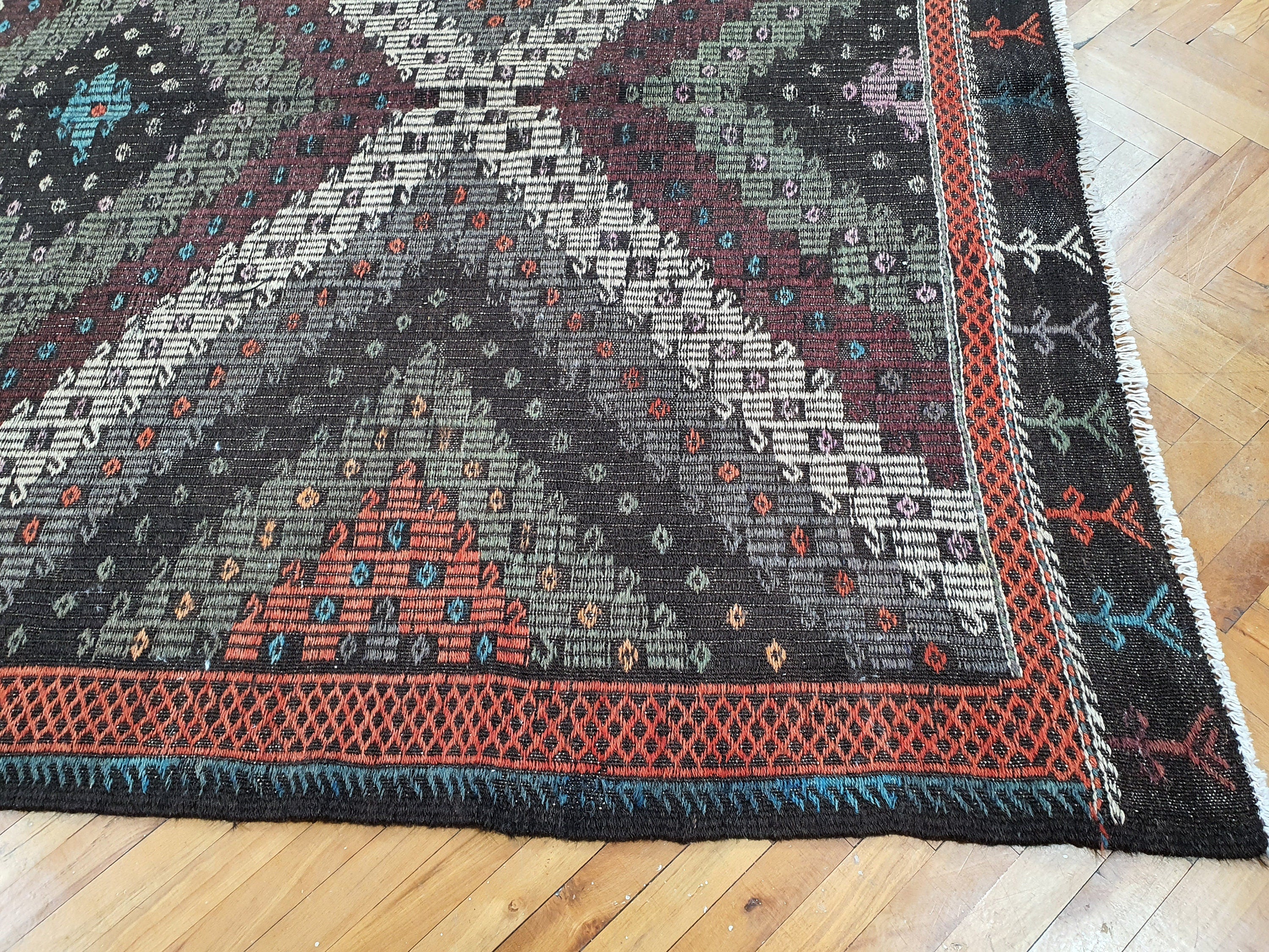 Vintage Decor Persian Area Kilim Living Room, Moroccan Style Handwoven Wool Rug, Bohemian Decor Rustic Rug, Colorful Turkish Rug 8'7''x6'4''