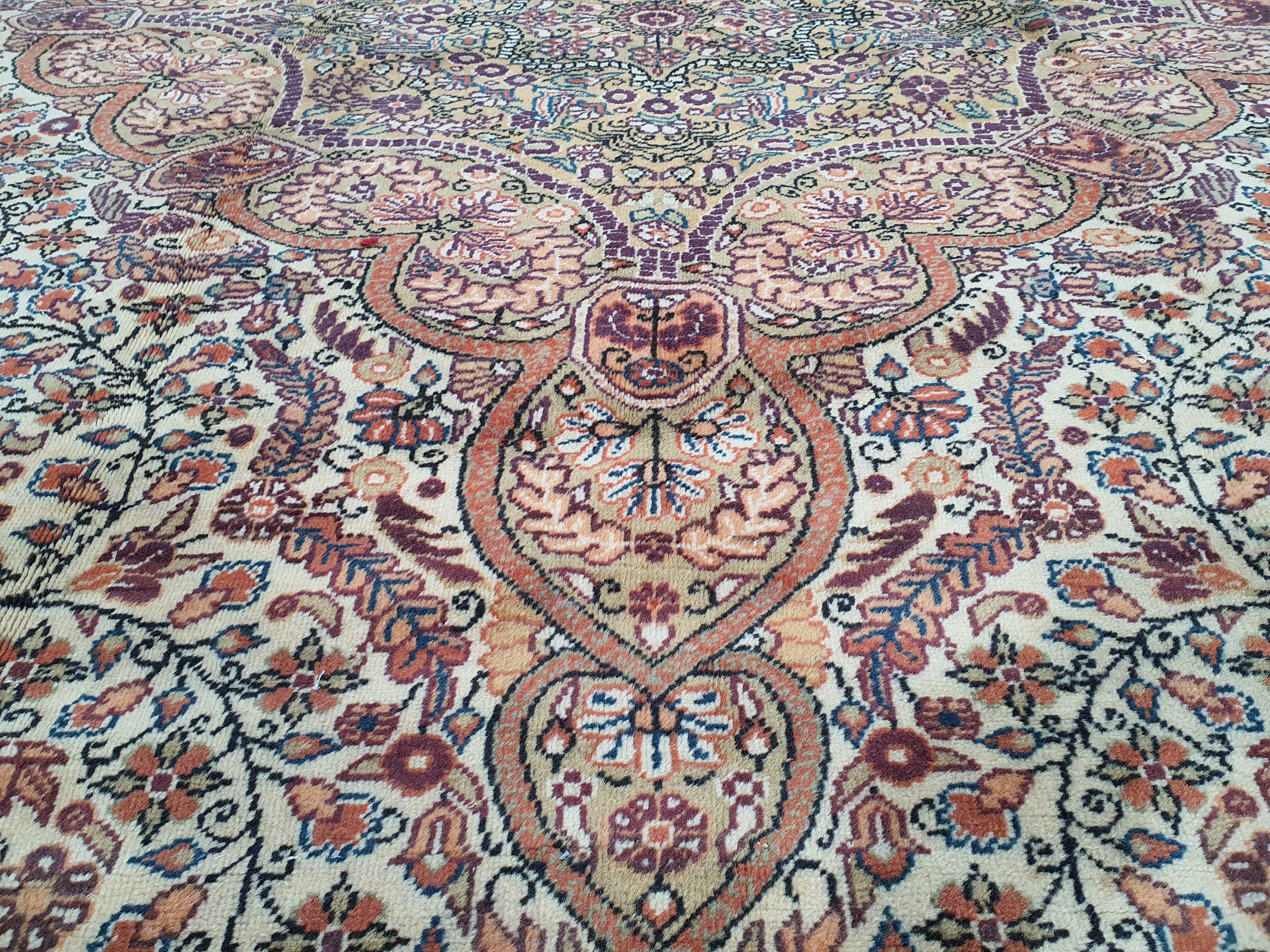 Kayseri Turkish Rug, Pink White Brown Floral Vintage Handmade Natural Wool Rug 9'8"x6'6"