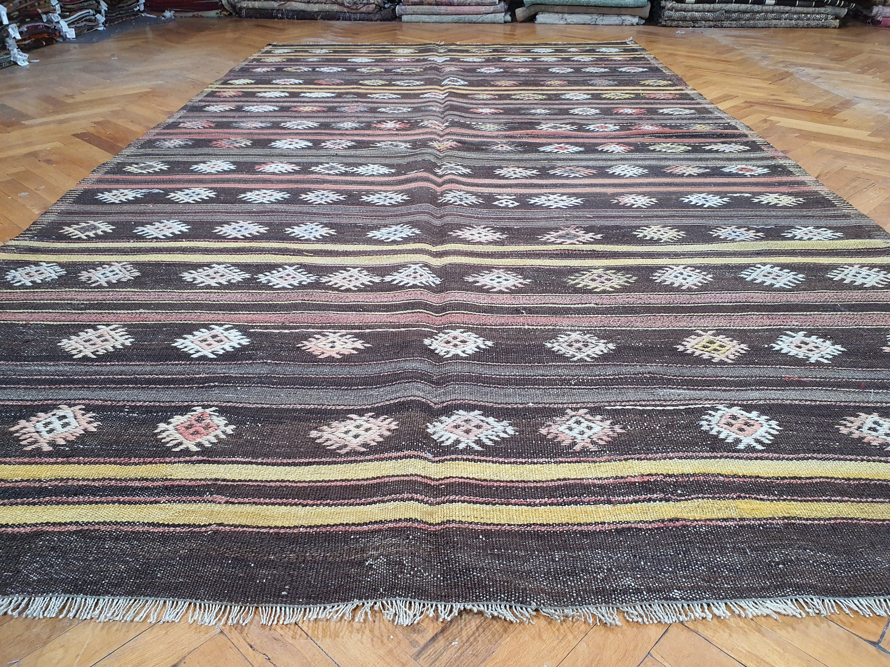 Turkish Kilim Rug 10 x 6 ft, Vintage Cicim Rug