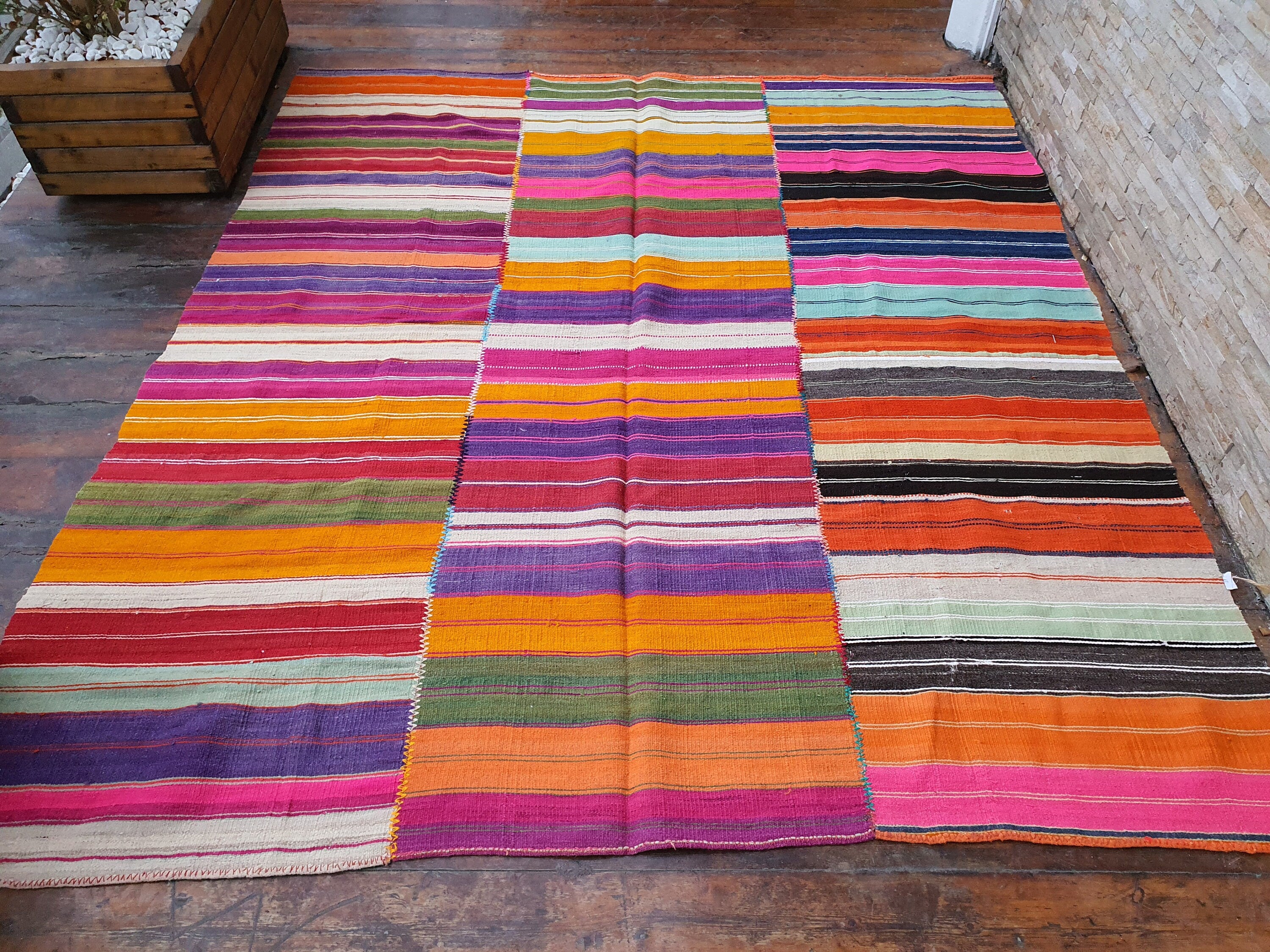 Vintage Sivas Kilim Rug, Handmade Organic Wool Vintage Rug, Boho Rustic Anatolian Home Decor, Moroccan Carpet Persian Area Rug 7'1''x6'2" ft