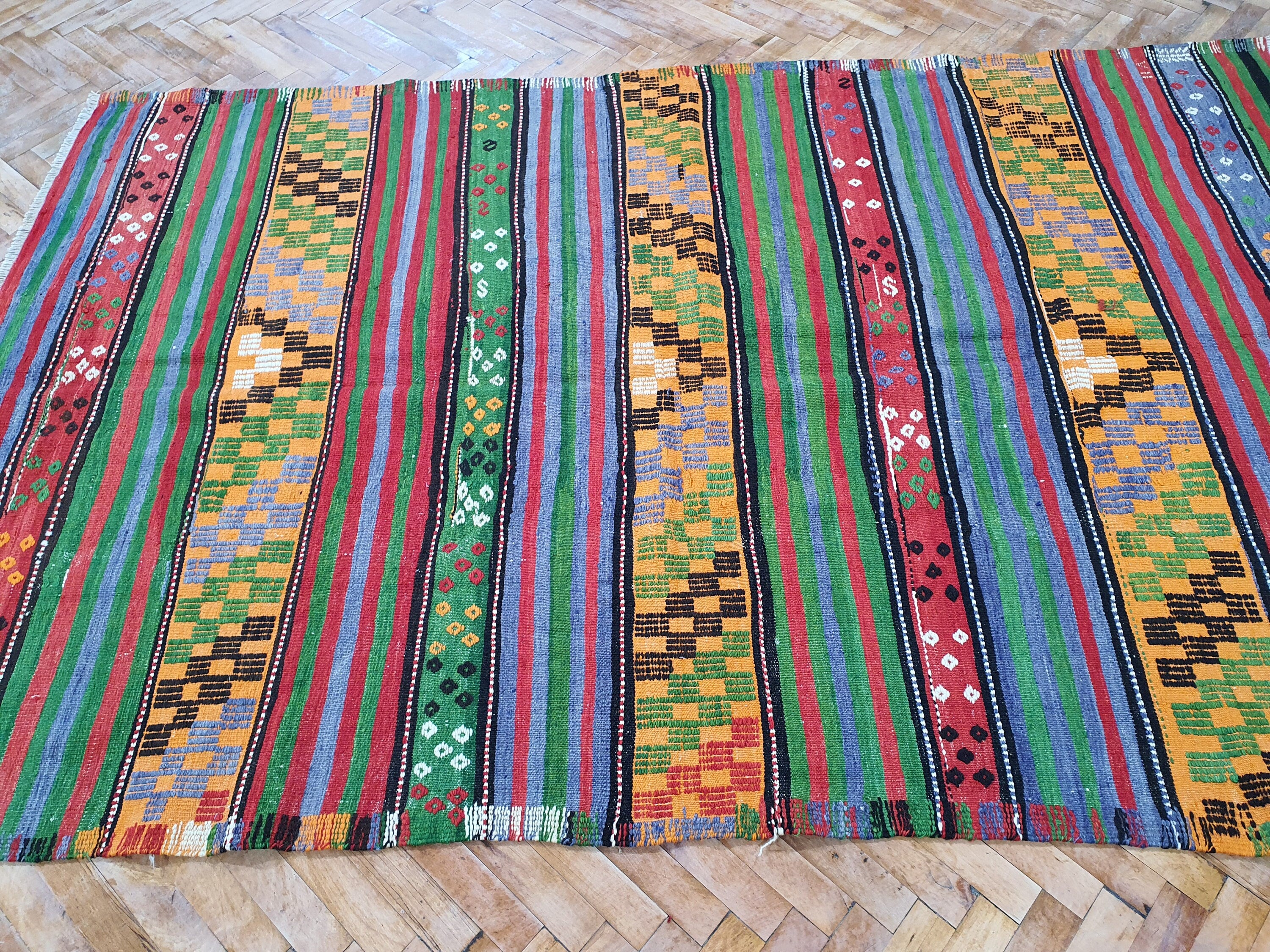 Vintage Decor Persian Area Kilim Living Room, Moroccan Style Handwoven Wool Rug, Bohemian Decor Rustic Rug, Colorful Turkish Rug 7'9''x'5'ft