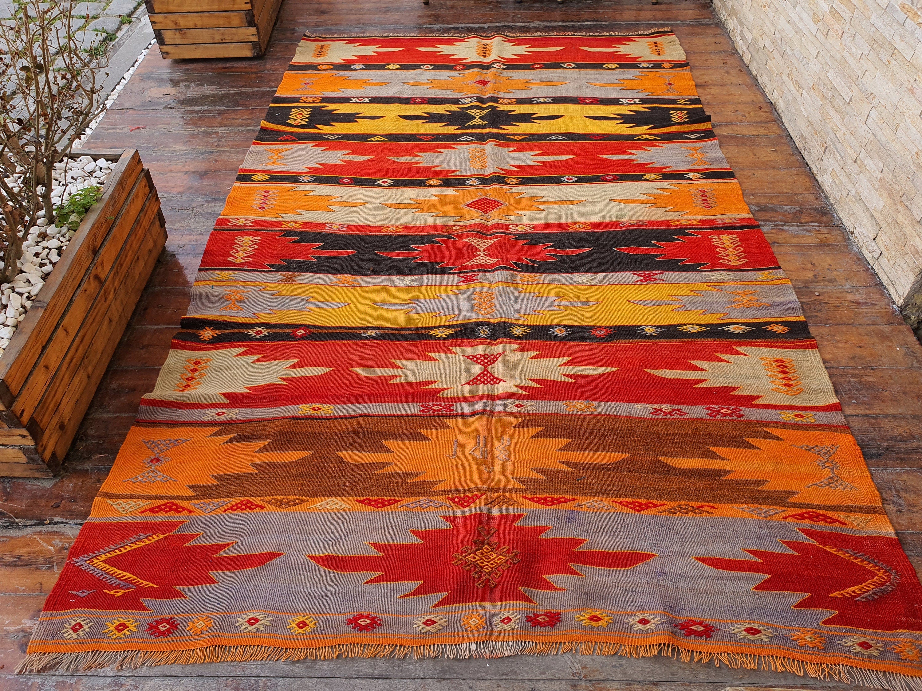 Vintage Sivas Kilim Rug, Handmade Organic Wool Vintage Rug, Boho Rustic Anatolian Home Decor, Moroccan Carpet Persian Area Rug 8'4"x5'2"