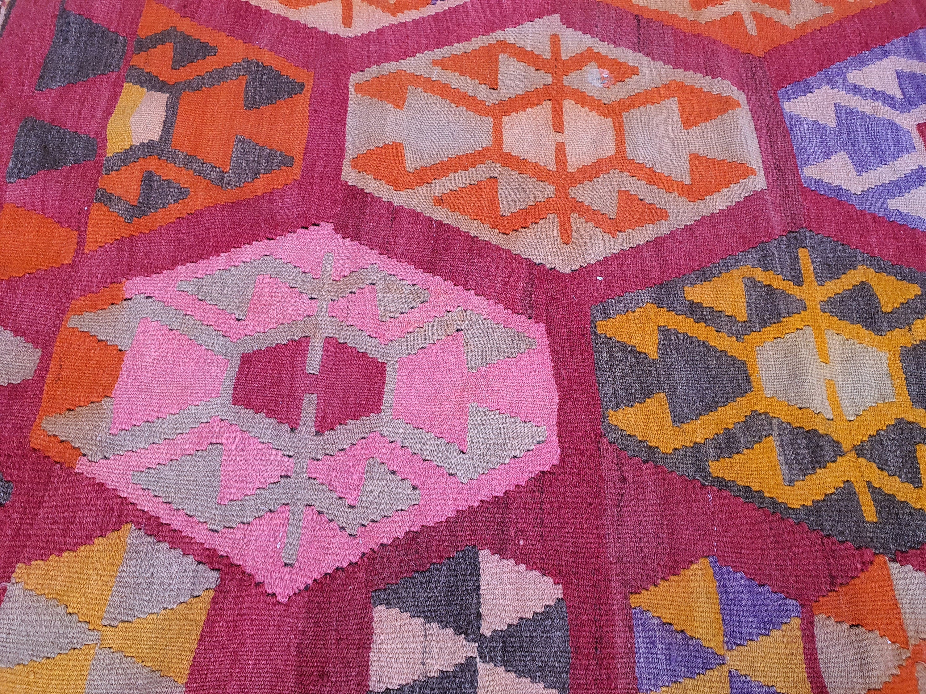 Turkish Kilim Rug,5 x 5 ft Orange Brown and Pink Handmade Natural Wool Living Room Rug