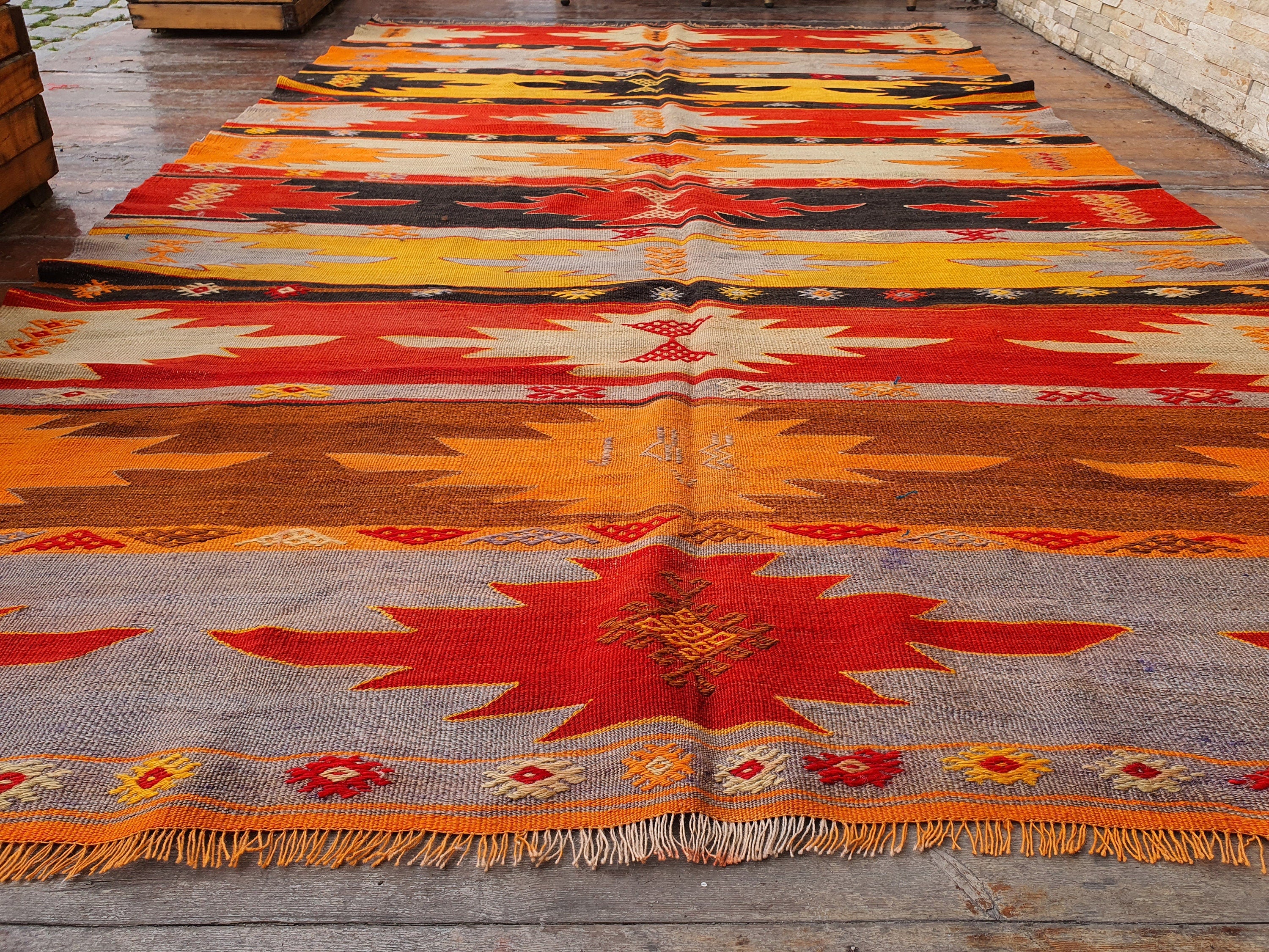 Vintage Sivas Kilim Rug, Handmade Organic Wool Vintage Rug, Boho Rustic Anatolian Home Decor, Moroccan Carpet Persian Area Rug 8'4"x5'2"
