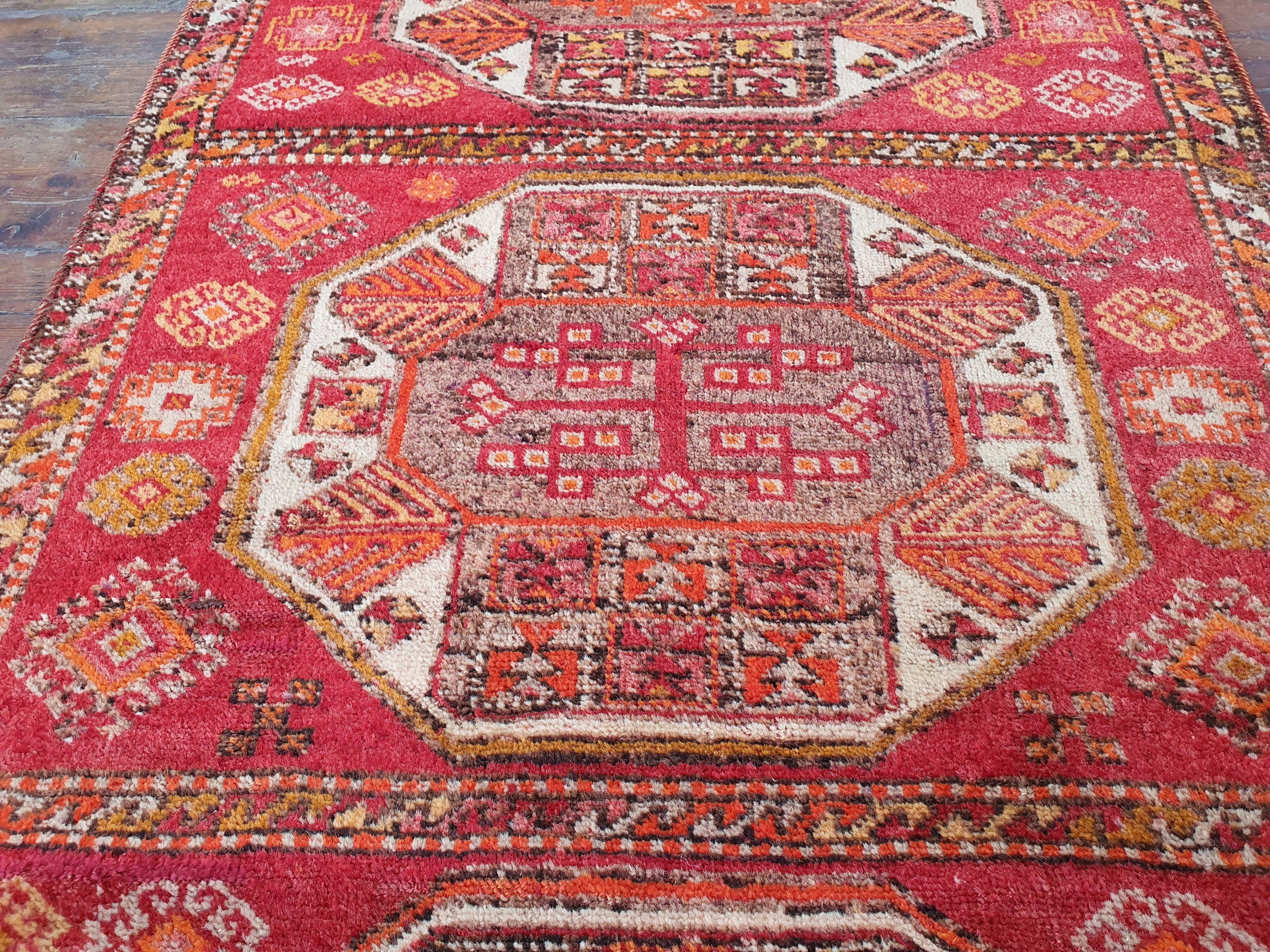 Antique Persian Tribal Runner Rug  6 ft x 2 ft Orange Red Brown Hallway or Corridor Rug