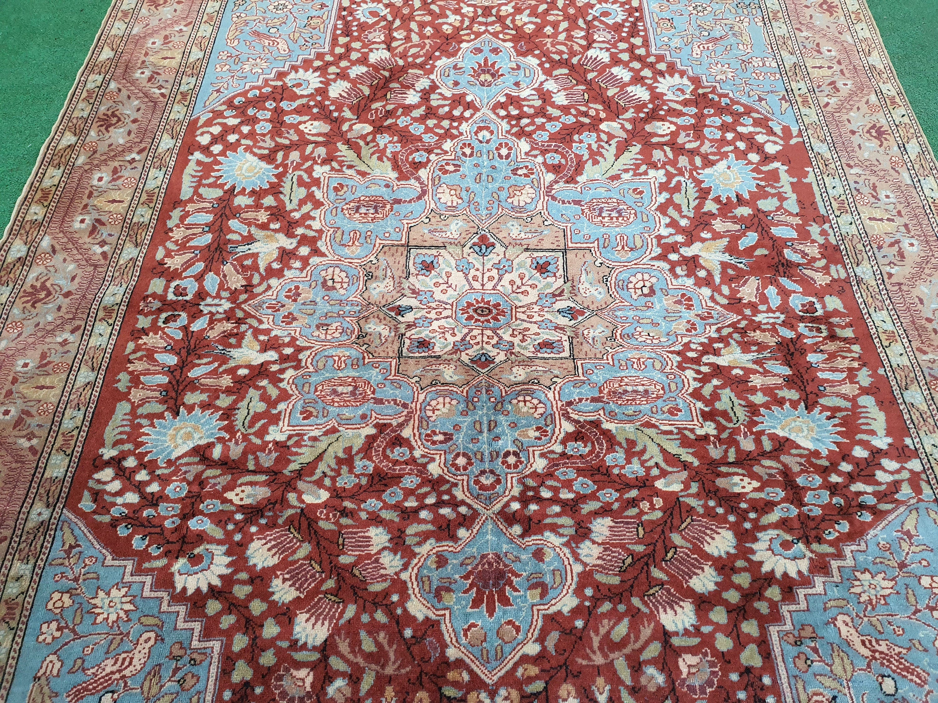 Kayseri Turkish Rug, Pink Blue Red Floral Vintage Handmade Natural Wool Rug 9'6'' x 6'4''