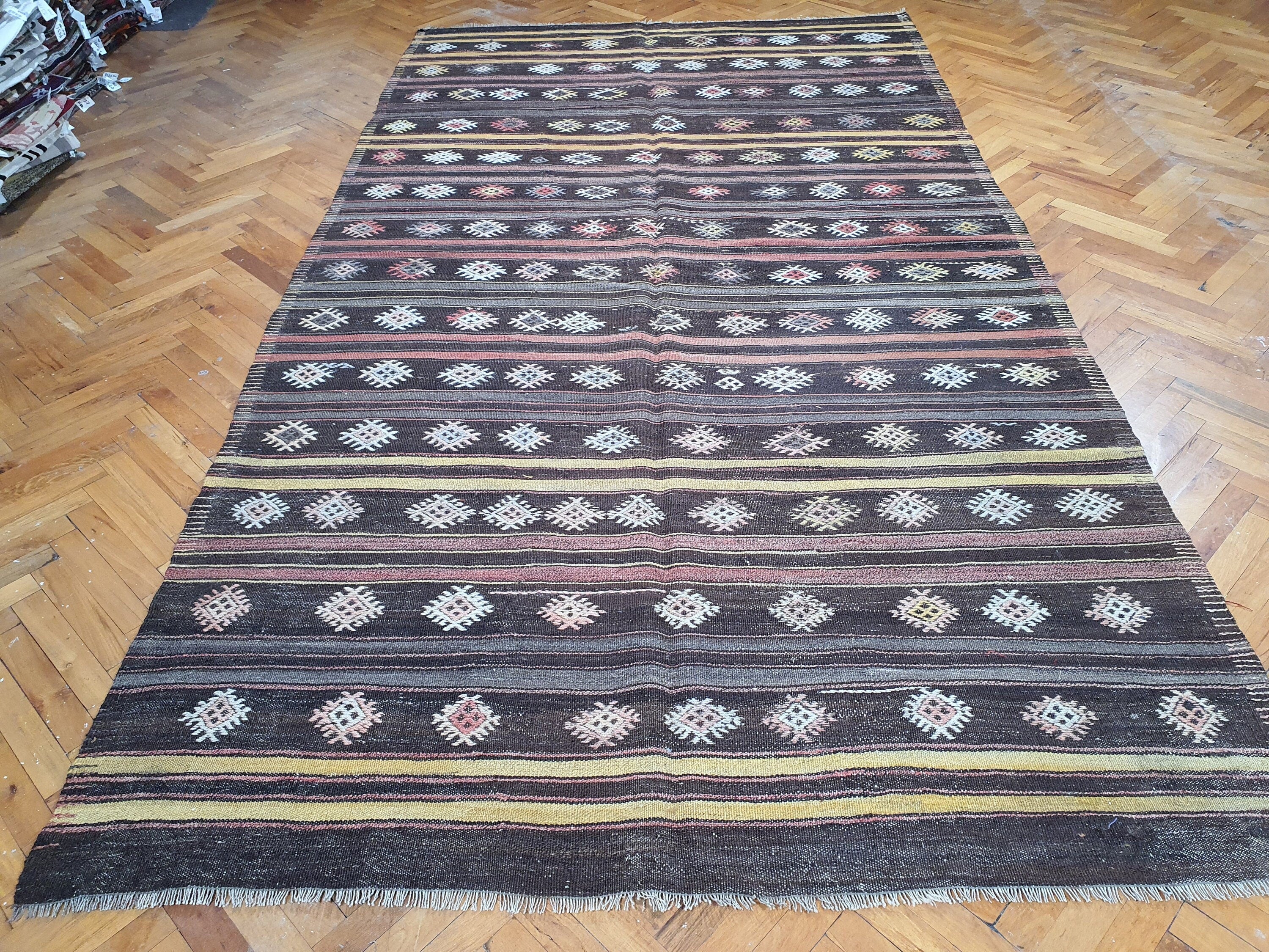 Turkish Kilim Rug 10 x 6 ft, Vintage Cicim Rug