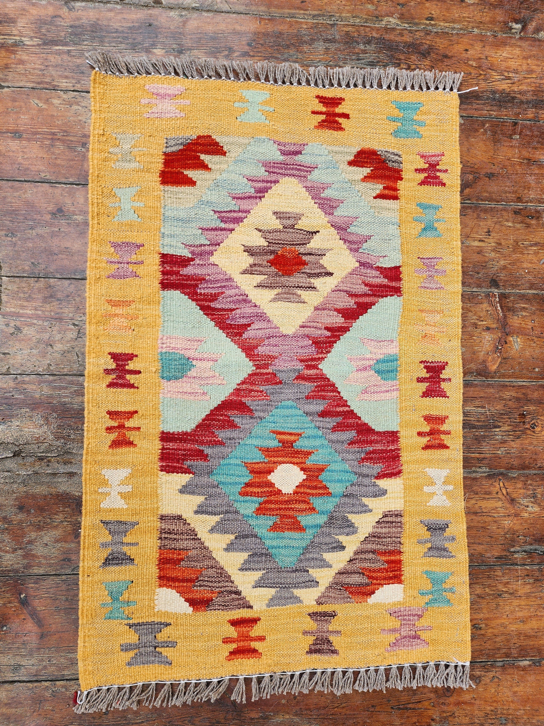 Small Afghan Kilim Rug, 2 ft 8 in x 1 ft 9 in, Turkish Contemporary Door Mat Rug
