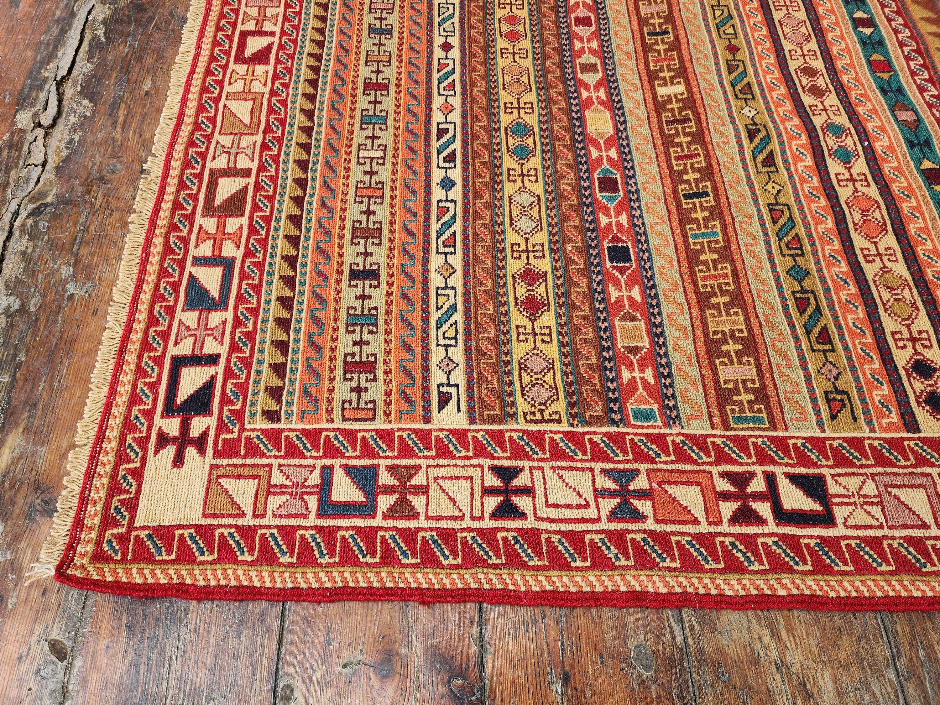 Persian Soumak Kilim, 3 ft 2 in x 3 ft, Small Square Vintage Rah Rah Soumac Turkish Rug