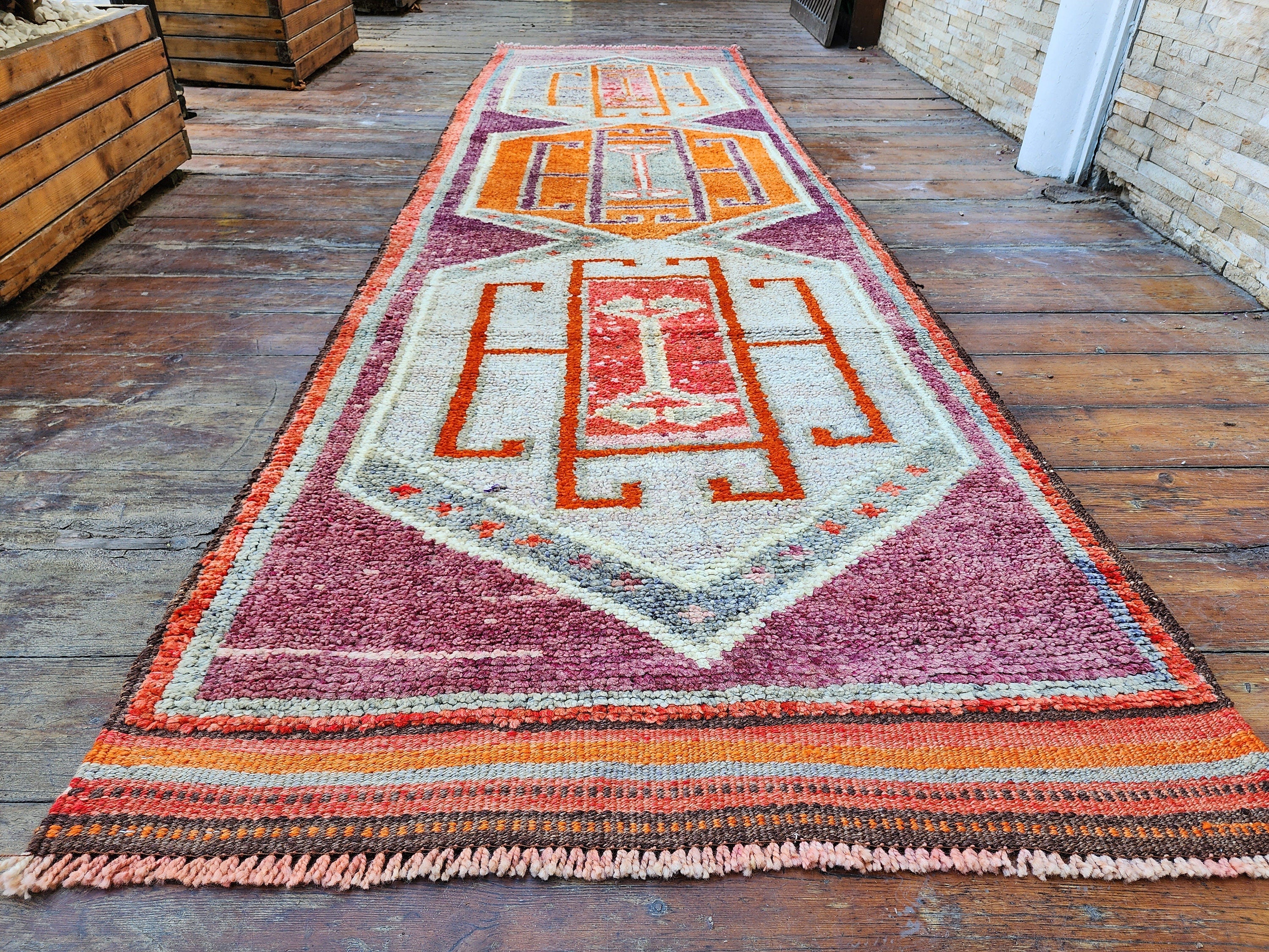 Pale Turkish Oushak Hallway Runner Rug, Bohemian Rustic Decor Distressed Muted Color Rug, Handmade Natural Wool Persian Area Rug  10'9"x2'9"