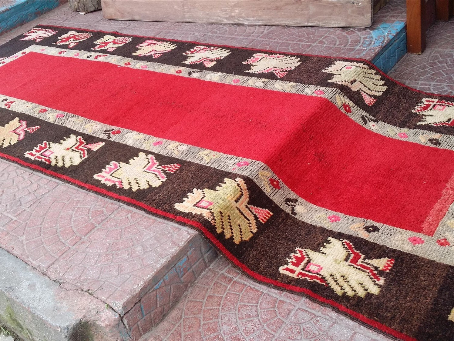 Turkish Kilim Runner Rug, 10 x 3 ft Red and Black Natural Wool Long Hallway Rug, Handmade Persian Area, Passage or Corridor Rug