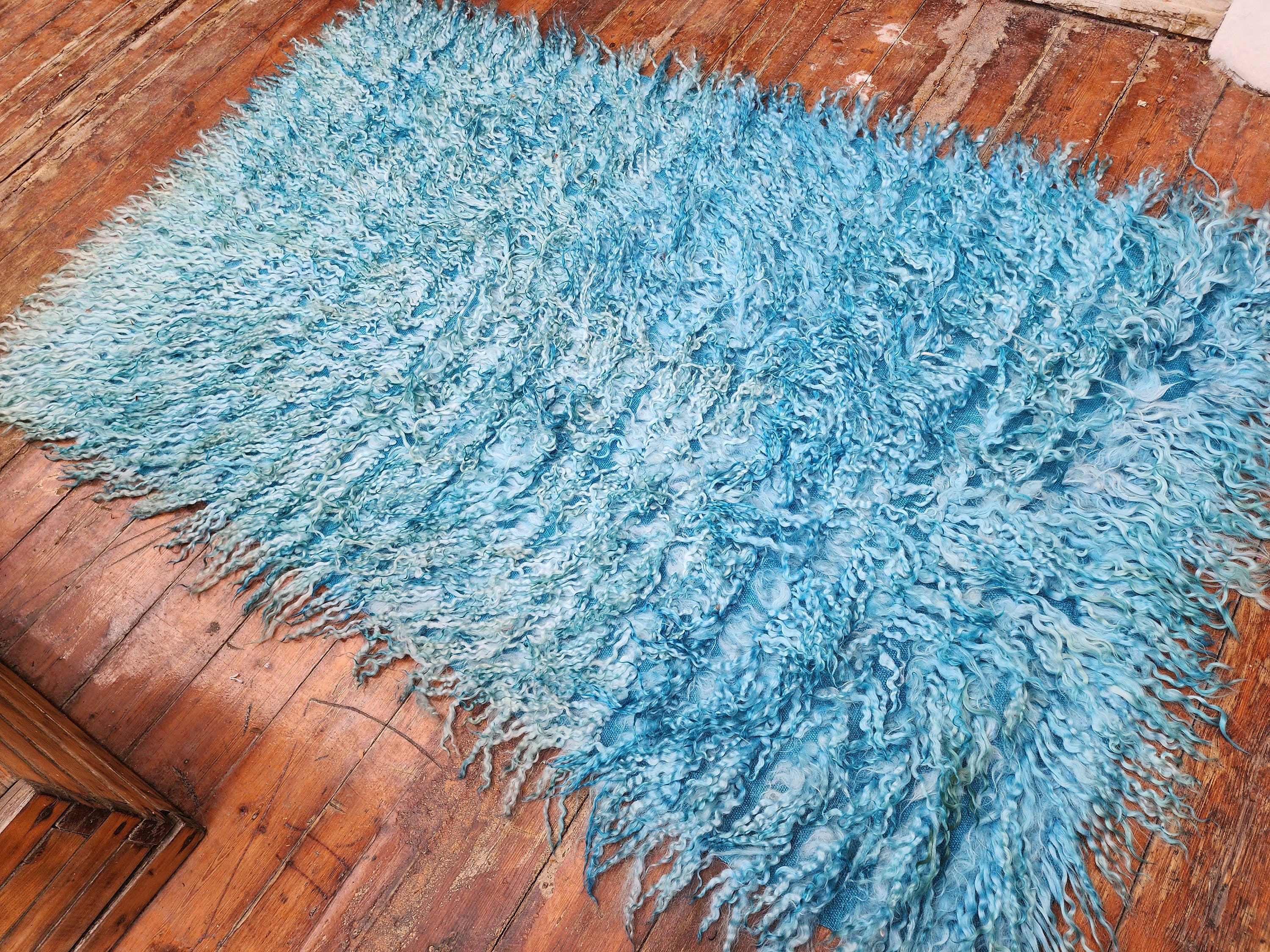 Blue Turkish Filikli Tulu Shaggy Pile Rug, 6 x 4 ft