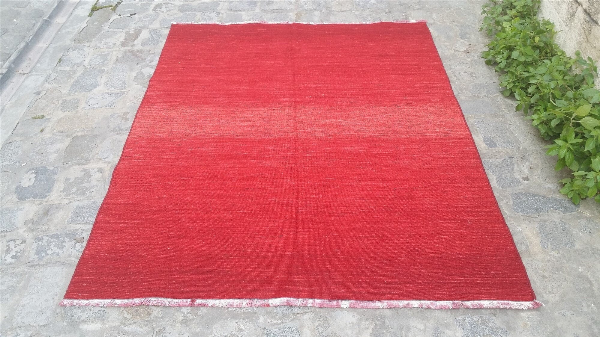 Turkish Kilim Rug 6 x 4 ft Terracotta Red Vintage Handmade Wool Kilim, Antique Persian Boho Rustic Farmhouse Floor Rug