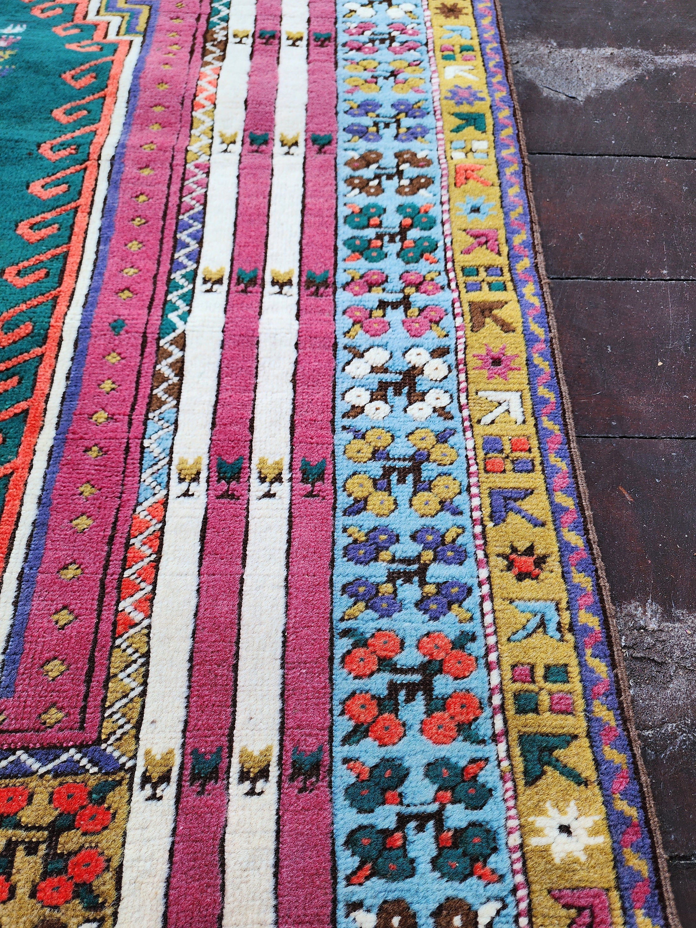 Green Purple Rug, Tribal Nomadic Bohemian Rustic Decor Persian Area Rug 5'2"x3'6"