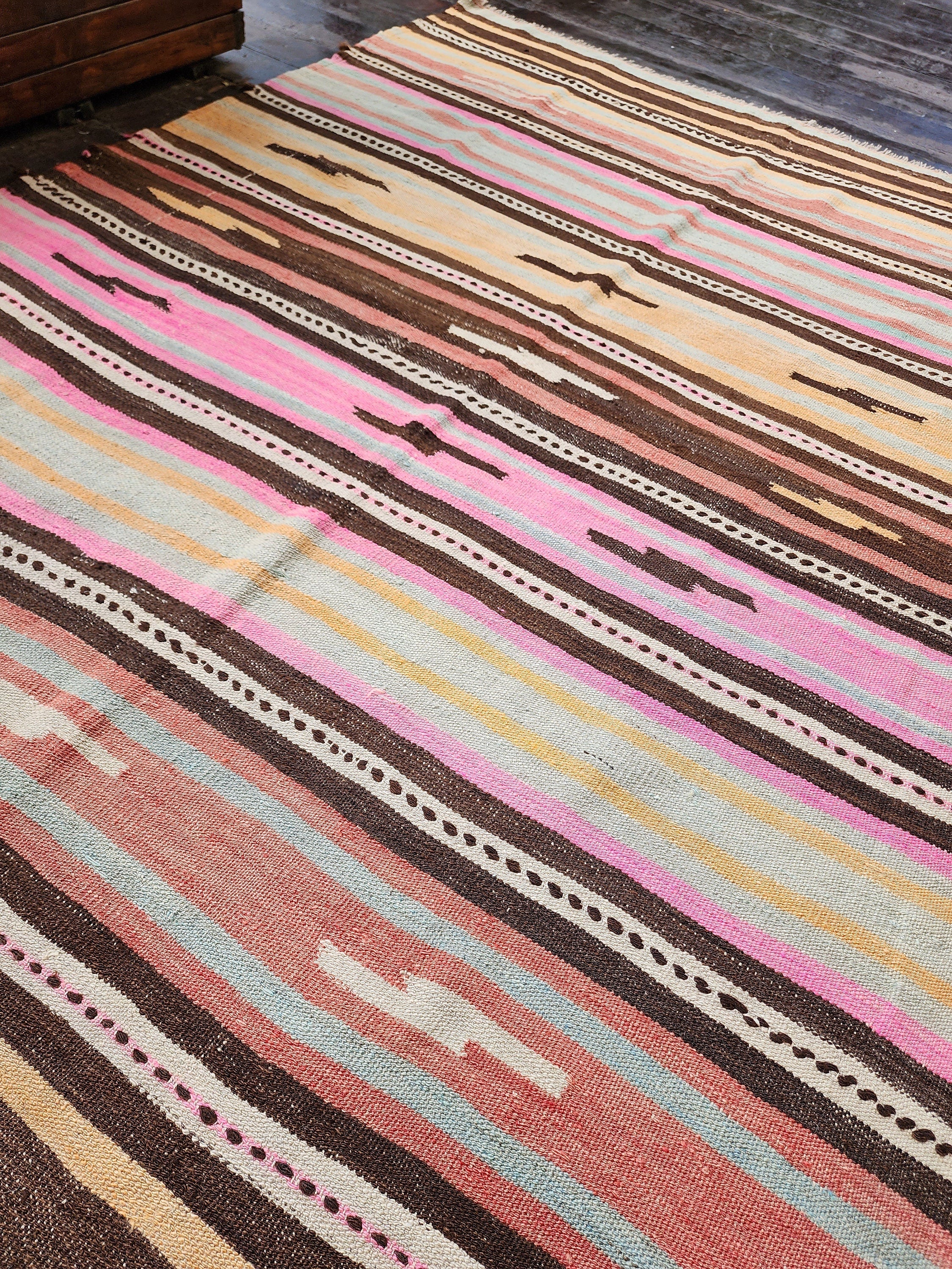 Tribal Kilim Rug, Living Room Rug, Rustic Rug, Organic Wool Rug, Antique Rugs, Ethnic BohoOrange and Green Cicim Persian Area Rug 8.4*6ft