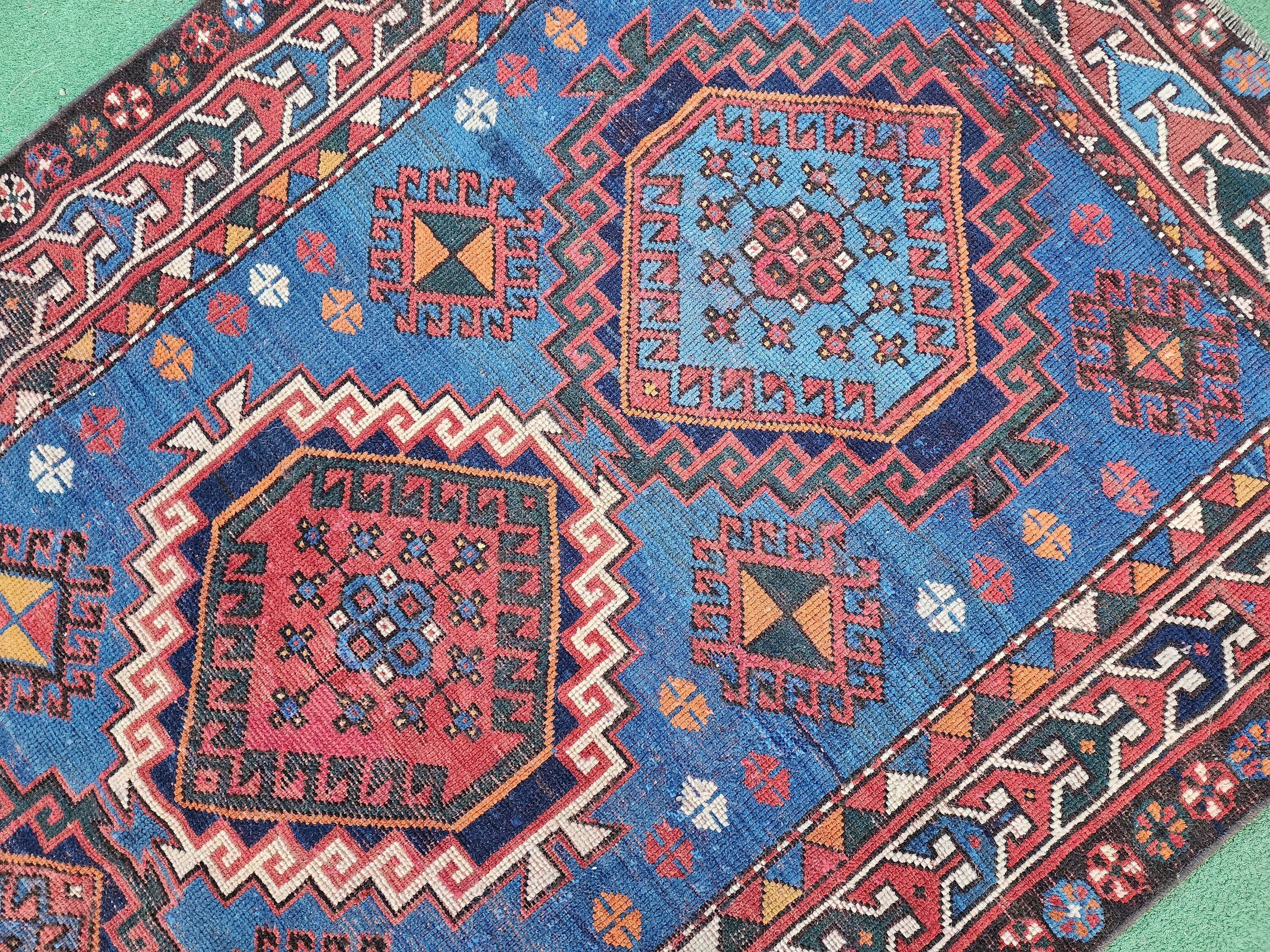 Antique Caucasian Area Rug 6'4'' x 3'7'' Vintage Turkish Tribal Natural Wool Rug