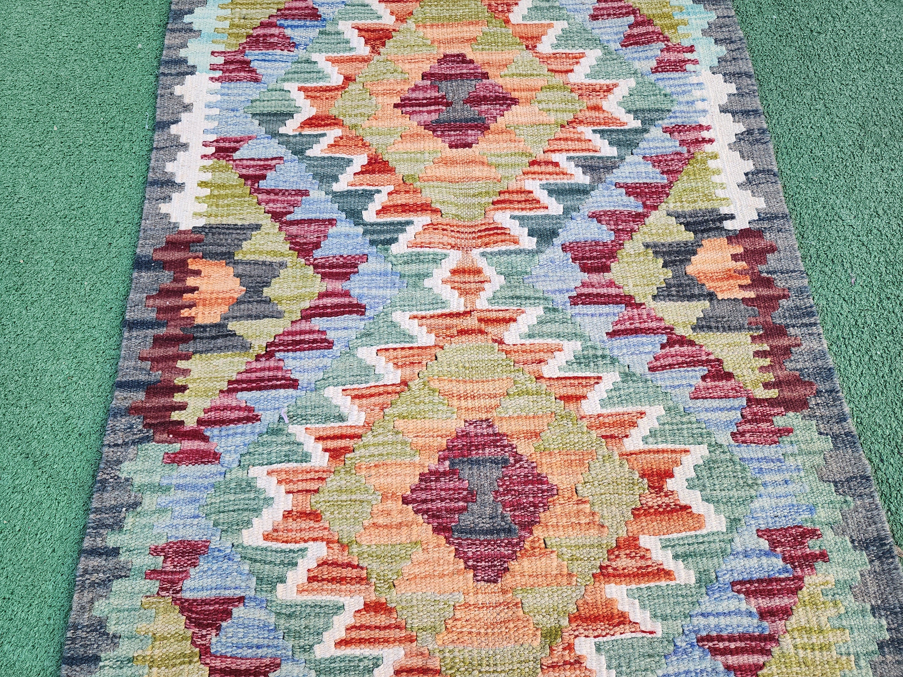 Afghan Kilim Rug 2 ft 9 in x 2 ft, Small Turkish Door Mat A