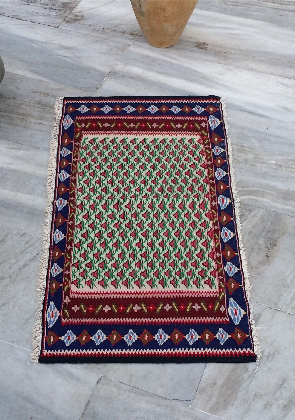 Persian Senneh Kilim Rug, 3 ft x 1 ft 7 in Colourful Fine Weave Small Sine Kilim
