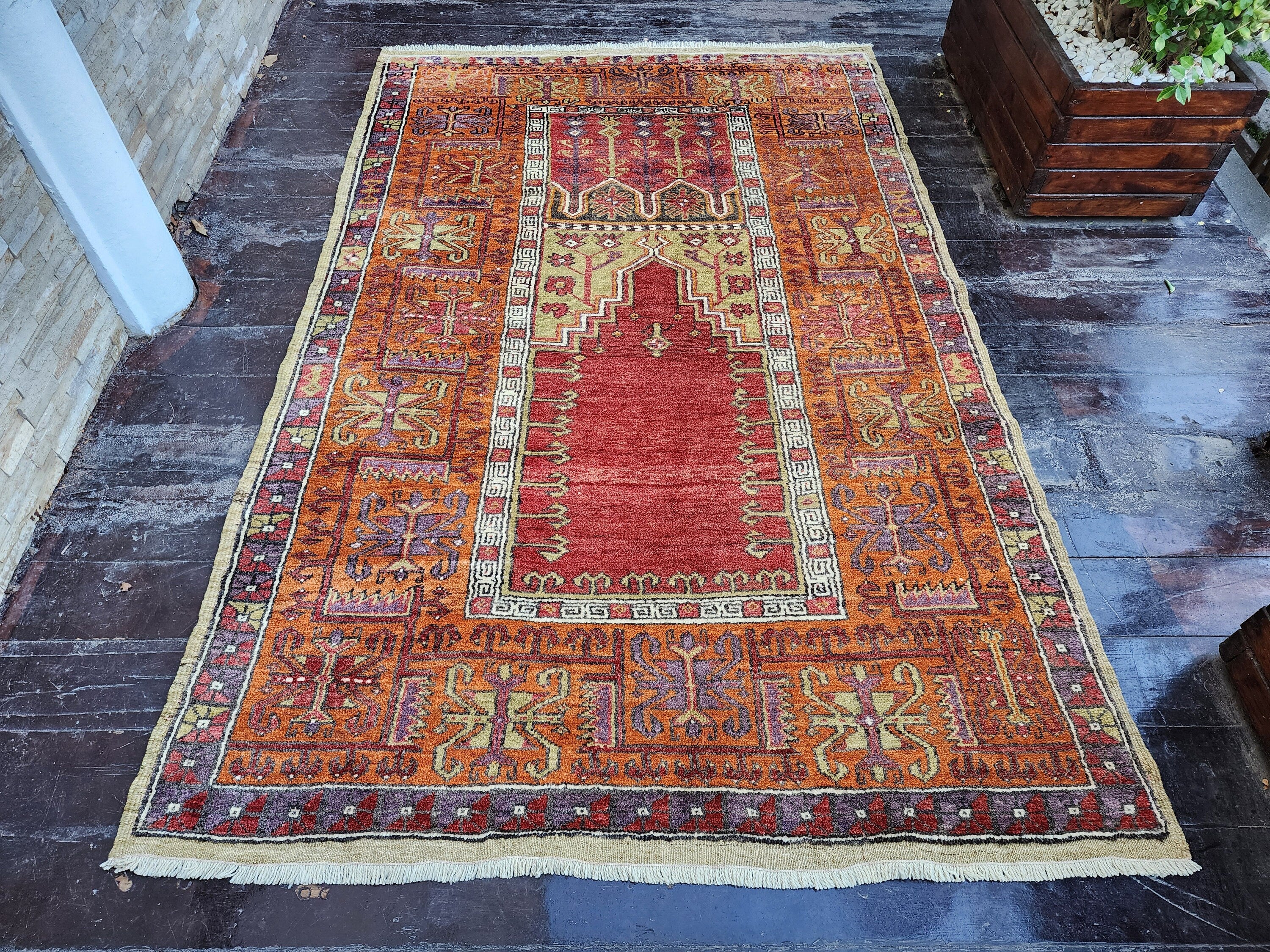Antique Konya Turkish Rug, 7 ft x 5 ft Tribal Prayer Rug